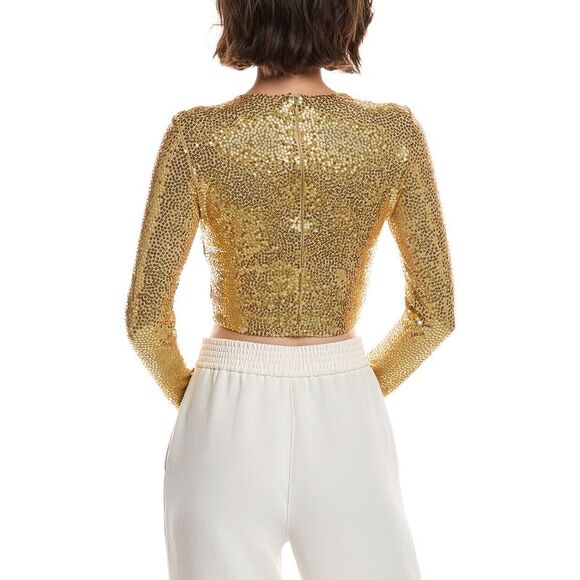 Michael Kors Collection Womens Sequin Crop Top, Metallic - Picture 2 of 3
